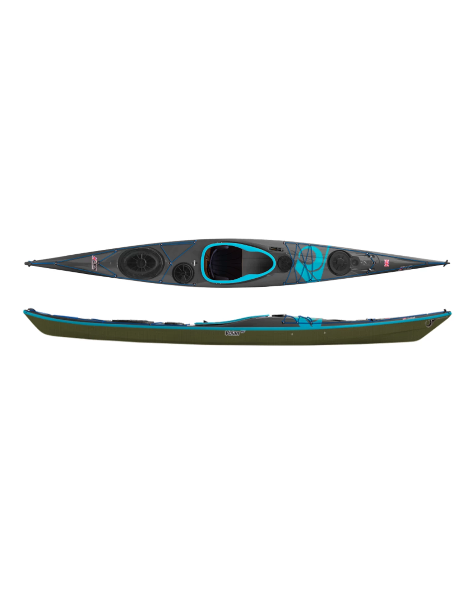 P&H Kayak Volan 160 Lightweight Kevlar/Carbone Gris Foncé/Clair/Turquoise 3 P&H Kayak Volan 160 Lightweight Kevlar/Carbone Gris Foncé/Clair/Turquoise